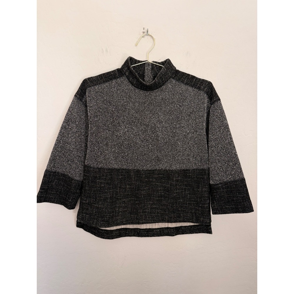 Banana Republic Womens Petite Sz XS Herringbone Mock Neck Top Black Avant Garde